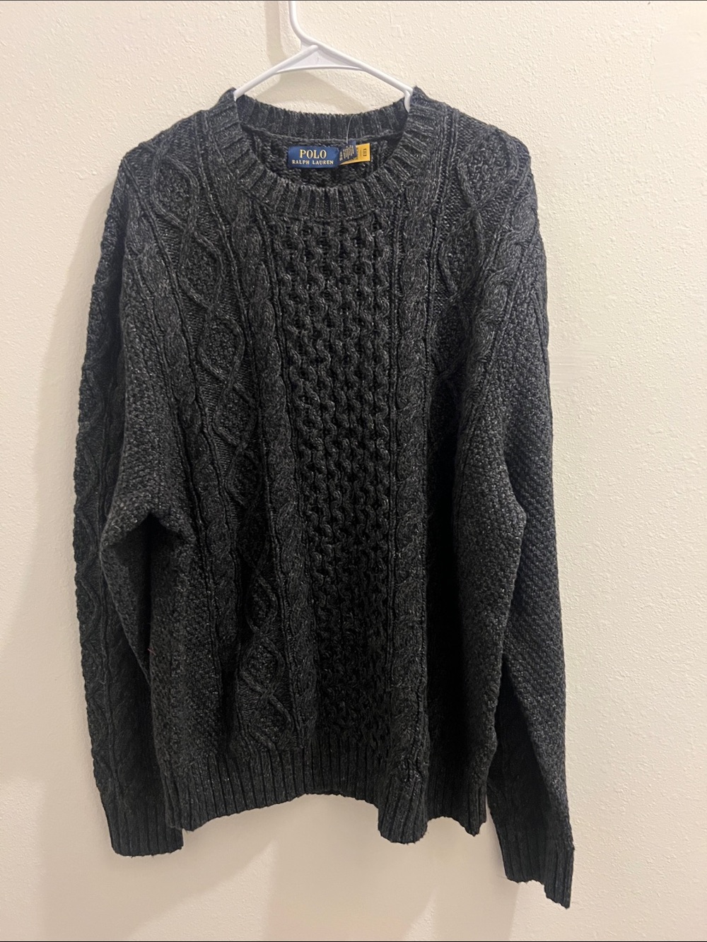 Polo by Ralph Lauren Dark Charcoal Cable-Knit Crewneck Sweater